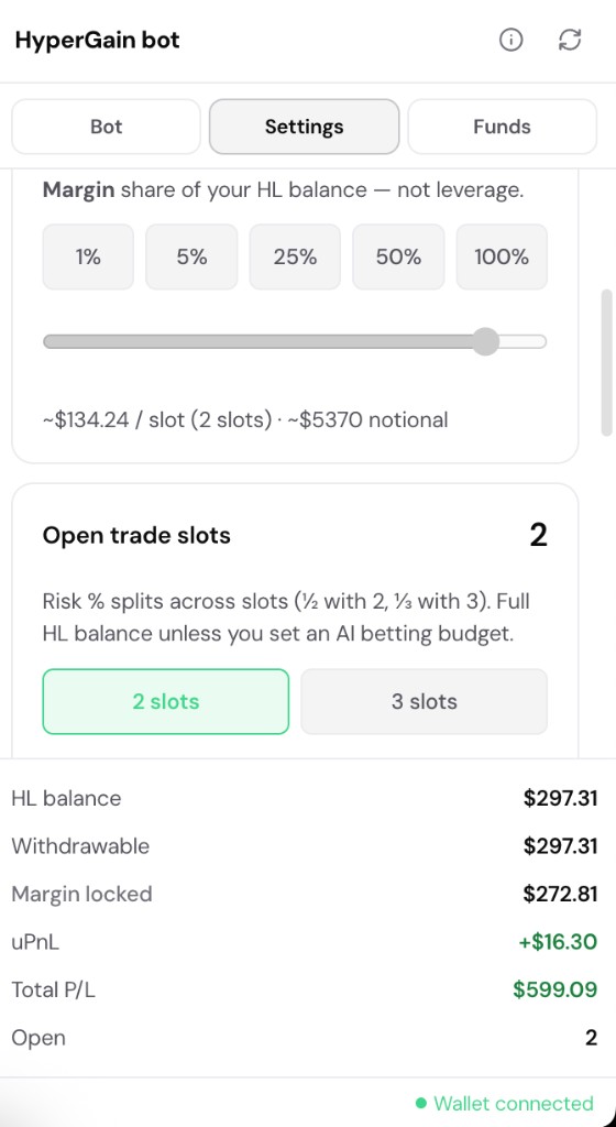 HyperGain.io open trade slots for Hyperliquid perpetual positions